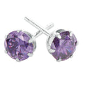 Sterling Silver with 5mm Round Cut Purple Cubic Zirconia Stud Earrings