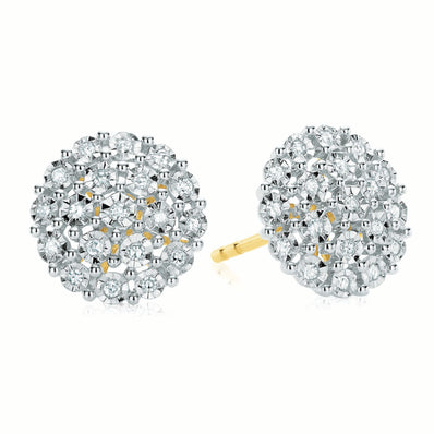 9ct Two Tone Gold Round Brilliant Cut 0.15 CARAT tw of Diamonds Stud Earrings