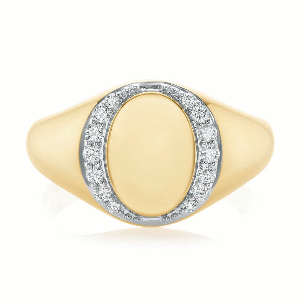 9ct Yellow Gold with 1/4 CARAT tw of Diamonds Halo Signet  Mens Ring