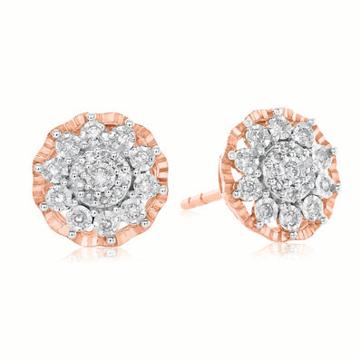 9ct Rose & White Gold Round Brilliant Cut 0.15 CARAT tw of Diamonds  Stud Earrings