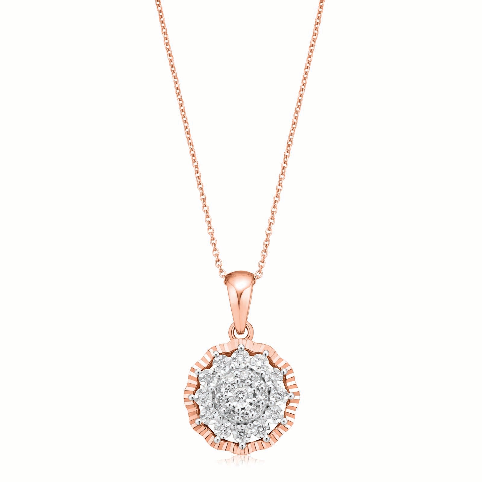 9ct Rose & White Gold Round Brilliant Cut 0.10 CARAT tw of Diamonds Pendant