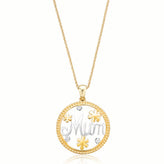 9ct Two Tone Gold Round Brilliant Cut Diamond Set Mum Pendant