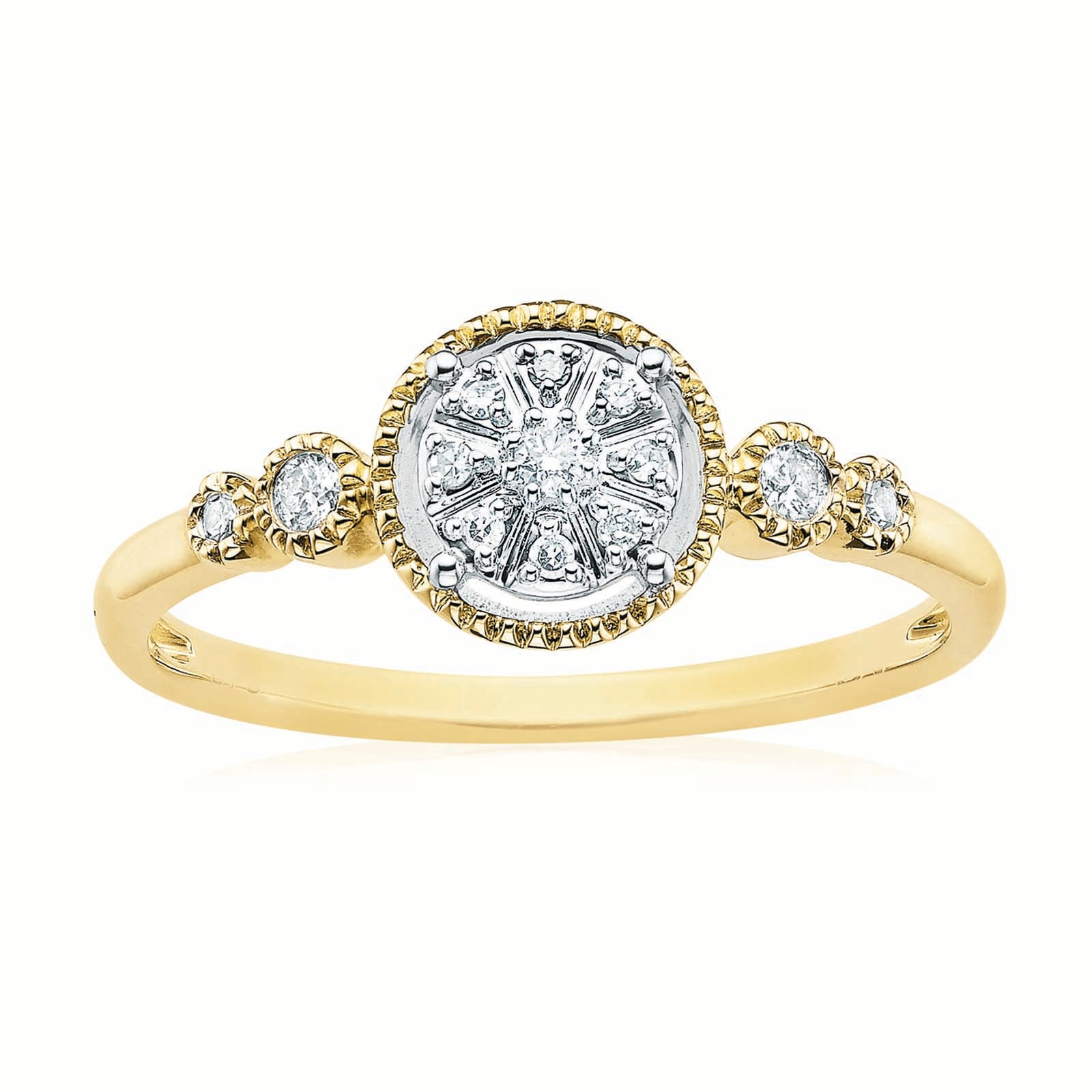9ct Two Tone Gold Round Brilliant Cut 0.10 CARAT tw of Diamonds Ring