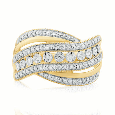 9ct Two Tone Gold Round Brilliant Cut Ring with 0.15 CARAT tw of Diamonds Ring