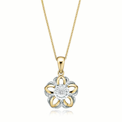 9ct Two Tone Gold & Diamond Set Pendant