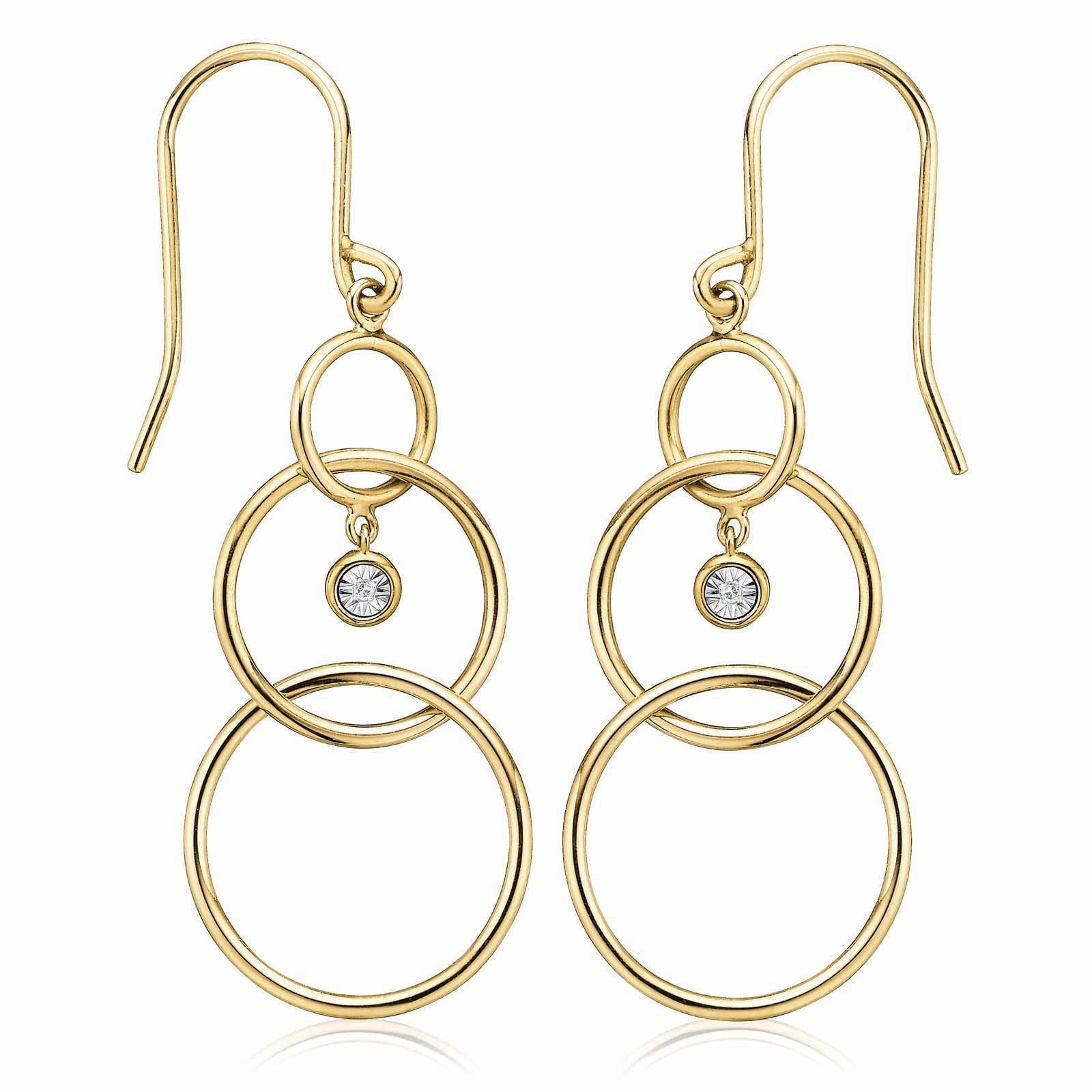 9ct Two Tone GoldDiamond Set  Drop Earrings