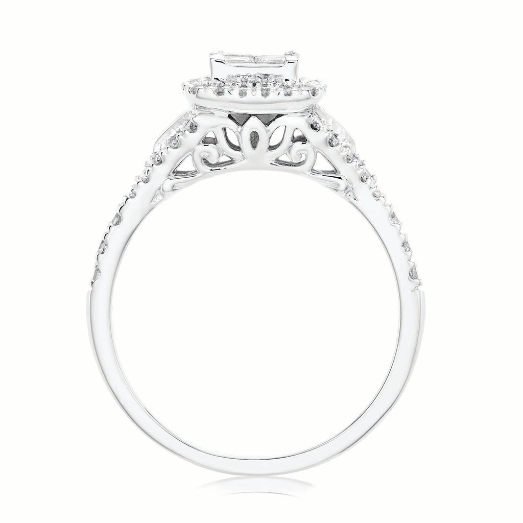 New York 14ct White Gold Princess & Round Brilliant Cut 0.85 Carat tw of Diamonds Ring