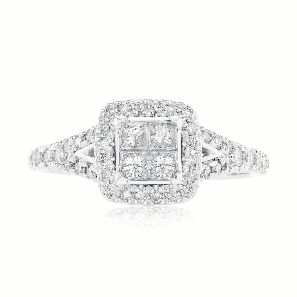 New York 14ct White Gold Princess & Round Brilliant Cut 0.85 Carat tw of Diamonds Ring