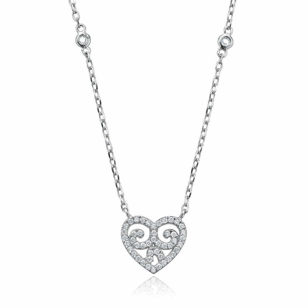 Sterling Silver  Cubic Zirconia Heart Necklace