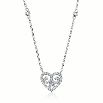 Sterling Silver  Cubic Zirconia Heart Necklace