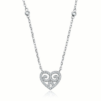 Sterling Silver  Cubic Zirconia Heart Necklace