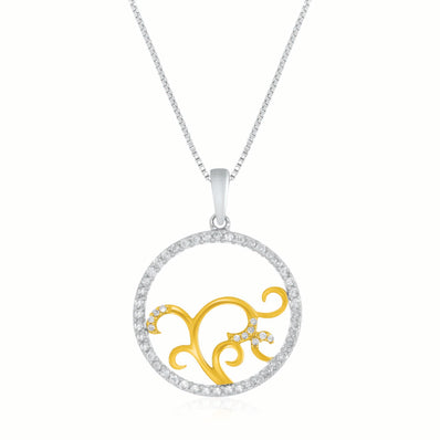 10ct Yellow Gold and Sterling Silver Round Brilliant Cut 0.30 Carat tw of Diamonds Necklace