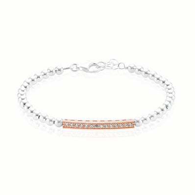 Sterling Silver & Rose Gold Plated  Cubic Zirconia 17-19cm ID Bracelet