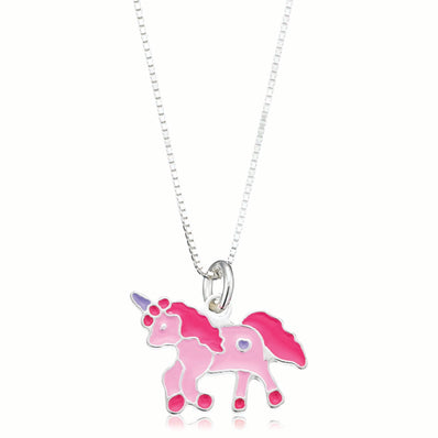 Sterling Silver Enamel Unicorn Kids Necklace