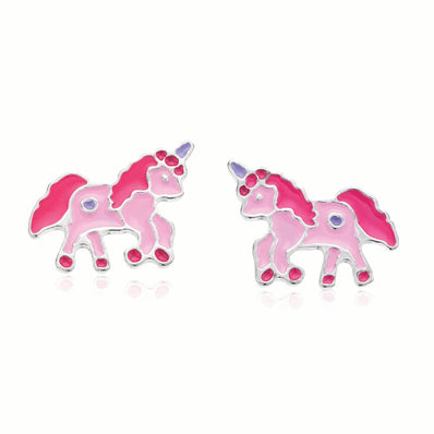Sterling Silver Enamel Unicorn Kids Stud Earrings