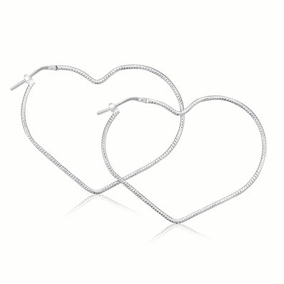 Sterling Silver 45mm Heart  Hoop Earrings