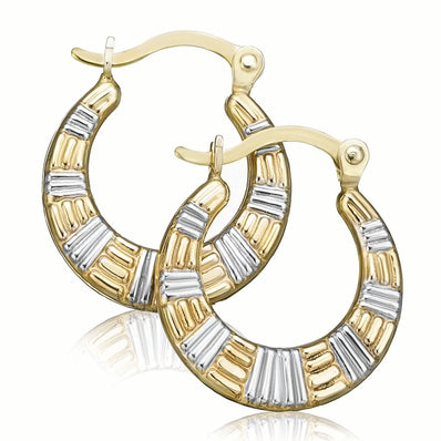 9ct Two Tone & Silver-filled 14mm Patterned  Hoop Earrings