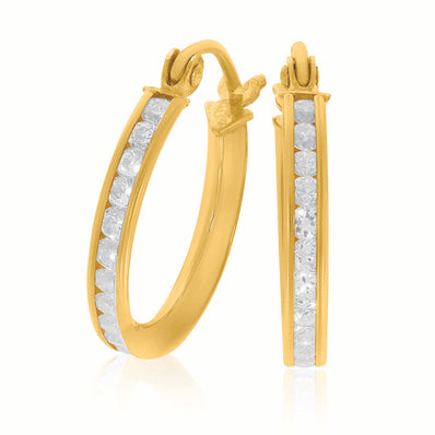 9ct Yellow Gold & Silver-filled Cubic Zirconia 15mm Hoop Earrings