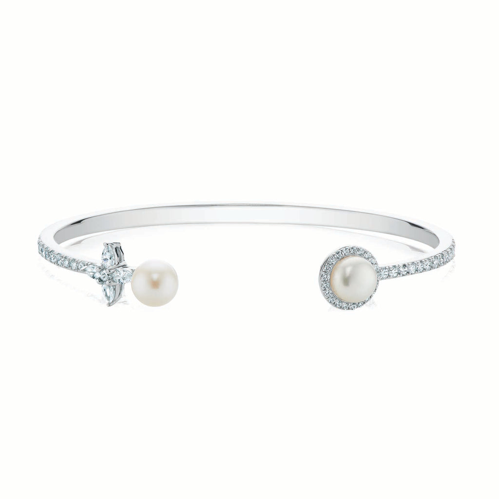 Sterling Silver  Fresh Water Pear and Cubic Zirconia Bangle