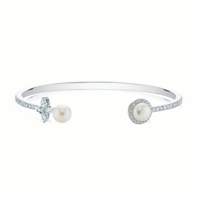 Sterling Silver  Fresh Water Pear and Cubic Zirconia Bangle