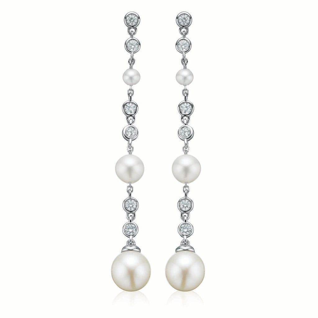 Sterling Silver Fresh Water Pear and Cubic Zirconia  Drop Earrings