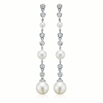 Sterling Silver Fresh Water Pear and Cubic Zirconia  Drop Earrings
