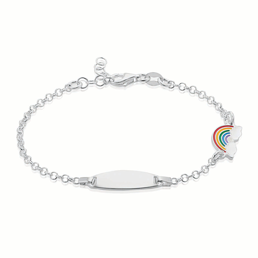 Sterling Silver Enamel Rainbow ID Kids Bracelet