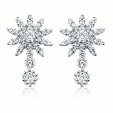 Sterling Silver Cubic Zirconia Snow Flake  Drop Earrings