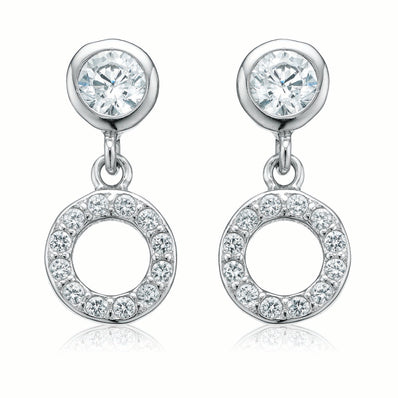 Sterling Silver Cubic Zirconia Circle Drop Earrings