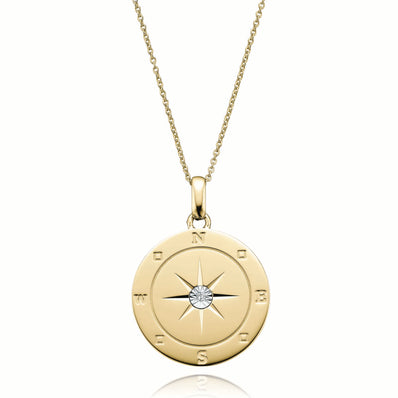 9ct Yellow Gold Diamond Set Compass Pendant