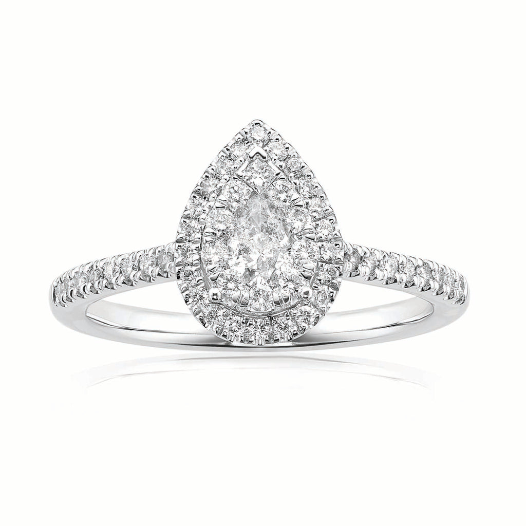 9ct White Gold Pear & Round Brilliant Cut with 1/2 CARAT tw of Diamonds Ring