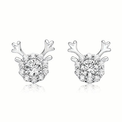 Sterling Silver Cubic Zirconia Reindeer Stud Earrings