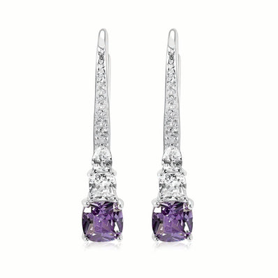 Sterling Silver Purple Cubic Zirconia Drop Earrings