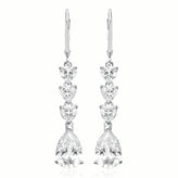 Sterling Silver Pear & Round  Cubic Zirconia Drop Earrings