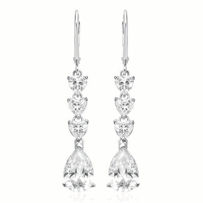 Sterling Silver Pear & Round  Cubic Zirconia Drop Earrings