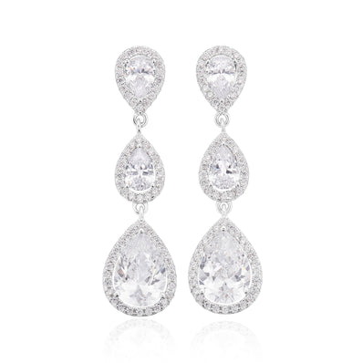 Sterling Silver with Pear Cut White Cubic Zirconia Drop Earrings