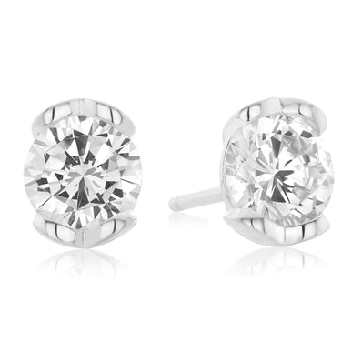 Sterling Silver with 6.5mm White Cubic Zirconia Stud Earrings