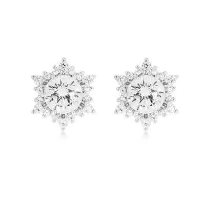 Sterling Silver with White Cubic Zirconia Snow Flake Stud Earrings