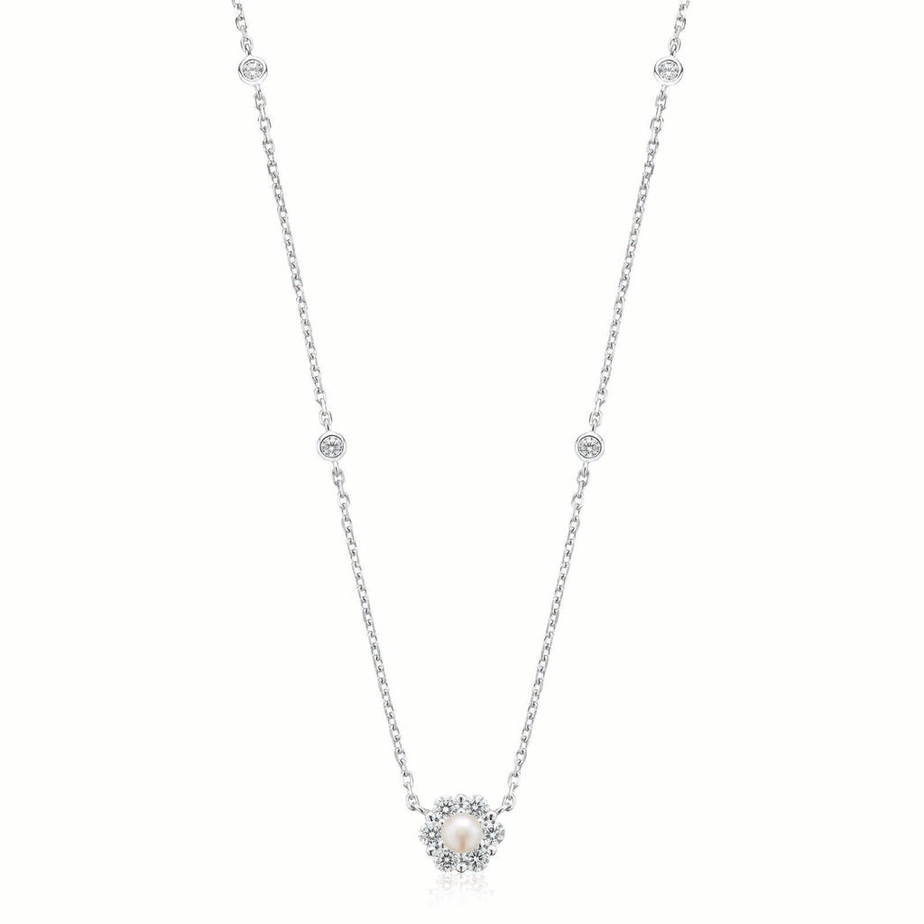 Sterling Silver Fresh Water Pearl & Cubic Zirconia Necklace