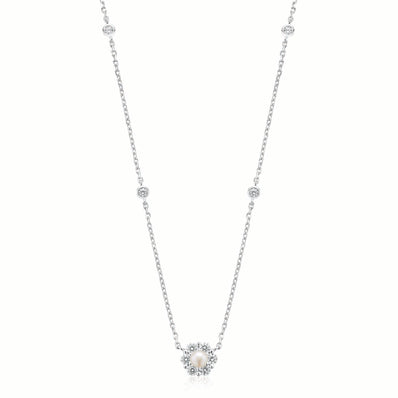 Sterling Silver Fresh Water Pearl & Cubic Zirconia Necklace