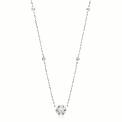 Sterling Silver Fresh Water Pearl & Cubic Zirconia Necklace