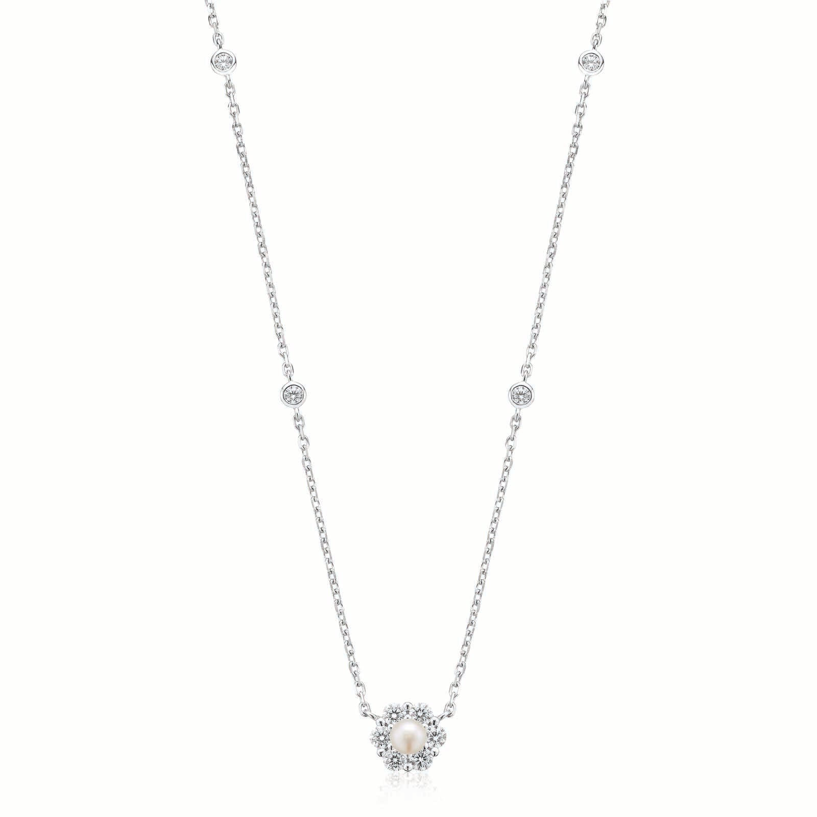 Sterling Silver Fresh Water Pearl & Cubic Zirconia Necklace