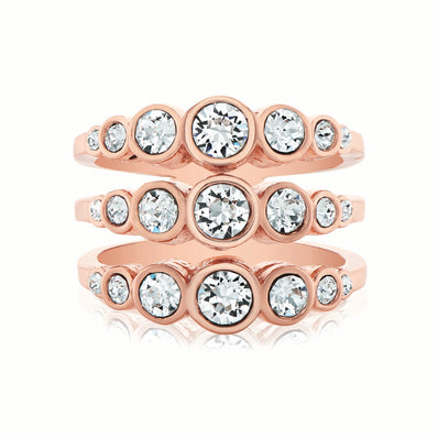 Eclipse Sterling Silver & Rose Gold Plated  Swarovski Triple Row Ring
