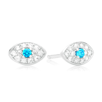 Sterling Silver Cubic Zirconia Blue Eye Studs