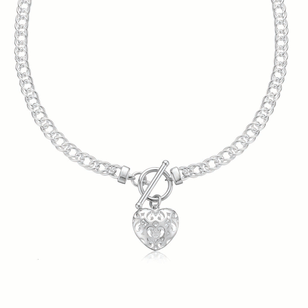 Sterling Silver 45cm T-Bar Heart Necklace