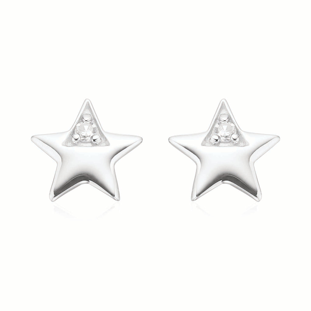 My First Diamond Kids Sterling Silver Round Brilliant Cut Diamond Set Star Stud Earrings