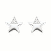 My First Diamond Kids Sterling Silver Round Brilliant Cut Diamond Set Star Stud Earrings