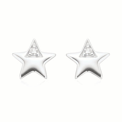 My First Diamond Kids Sterling Silver Round Brilliant Cut Diamond Set Star Stud Earrings