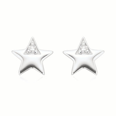 My First Diamond Kids Sterling Silver Round Brilliant Cut Diamond Set Star Stud Earrings