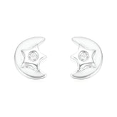 My First Diamond Kids Sterling Silver Moon Stud Earrings